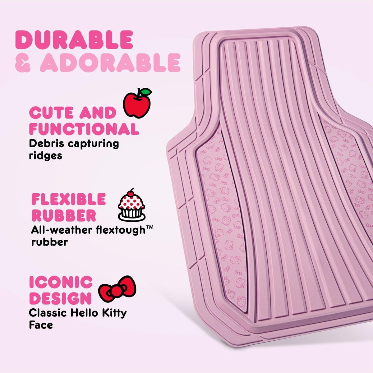 Hello Kitty Car Mats 4pc Floor Mats for Cars Trucks SUVs Pink Car Floor Mats for Women Men Accessories Rubber Heavy Duty Cute Non-Slip Always Front Rear Hello Kitty Car Accessories Pink/Pink