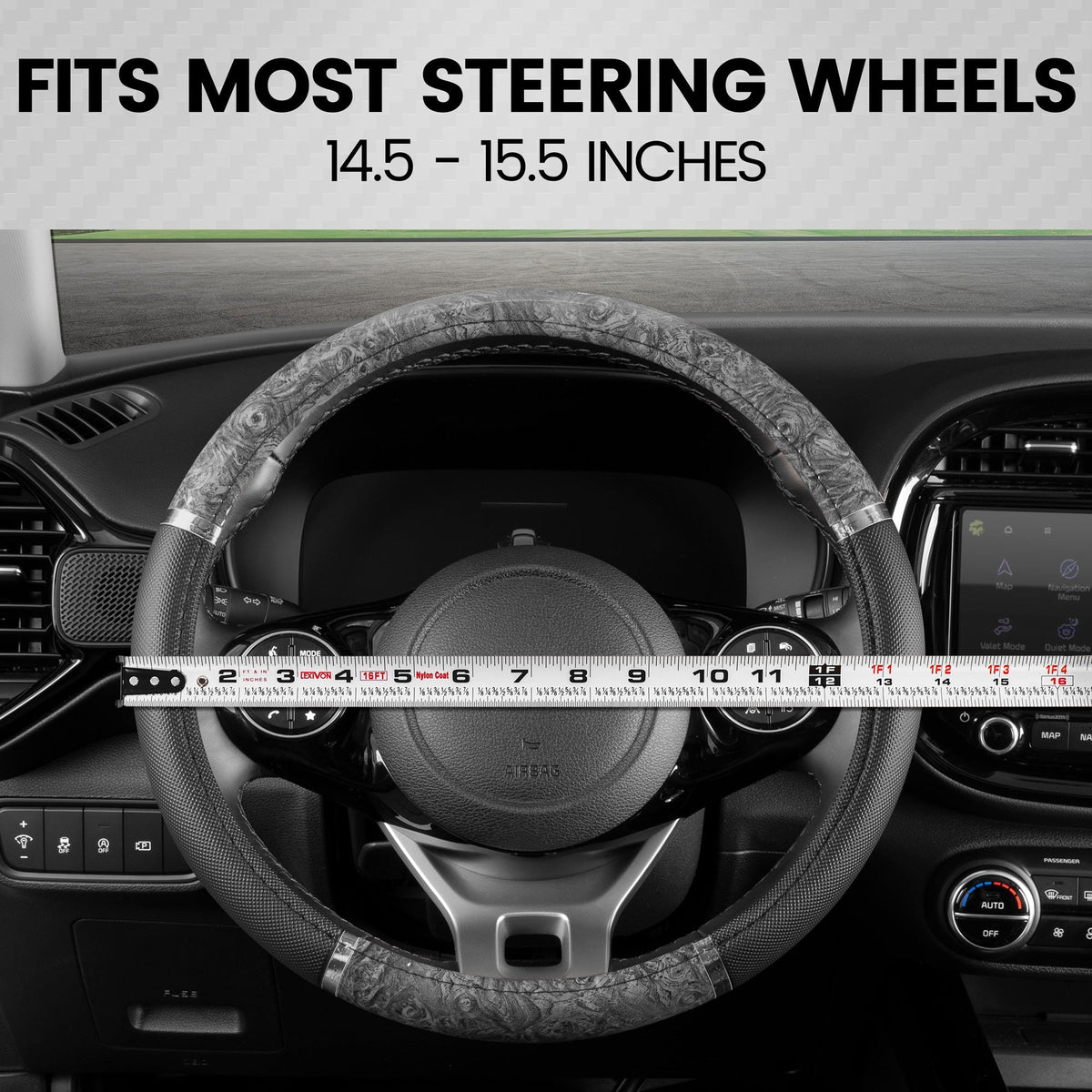 BDK Two-Tone Chrome Wood Grain Steering Wheel Cover (Fits 14.5" - 15.5")
