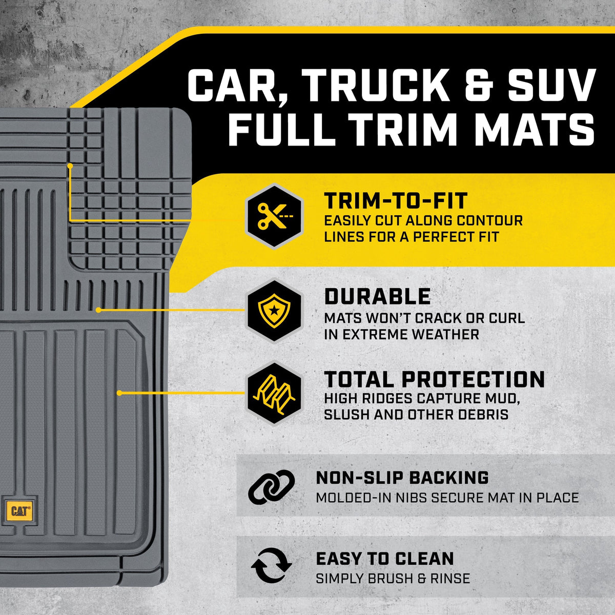 CAT 3-Piece ToughLiner Front Floor Mats and Rear Floor Mats - Heavy Duty, All Weather, Trim to Fit