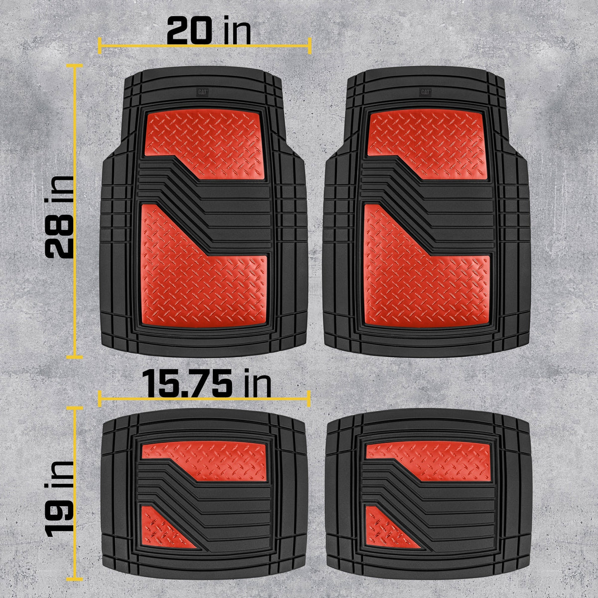 CAT 4-Piece Two-Tone Metallic-Look Front Floor Mats and Rear Floor Mats - Heavy Duty, All Weather, Trim to Fit