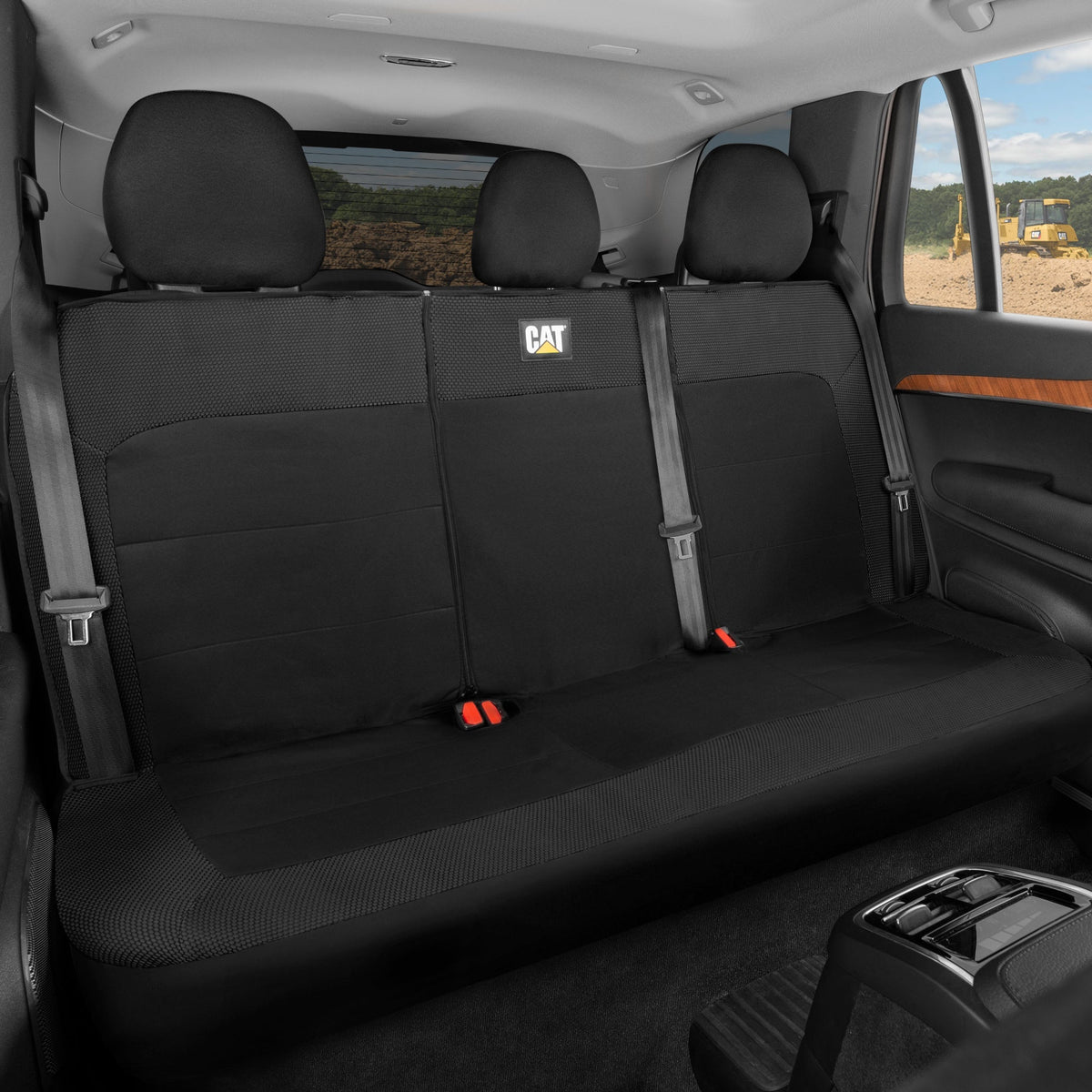 Cat Flexfit Black Rear Seat Cover for Car - Durable Canvas & Mesh Design 60/40 Split Bench Protector for Cars, Trucks & SUVs - Back Seat Cover for Rear Bench - Interior Car Accessory