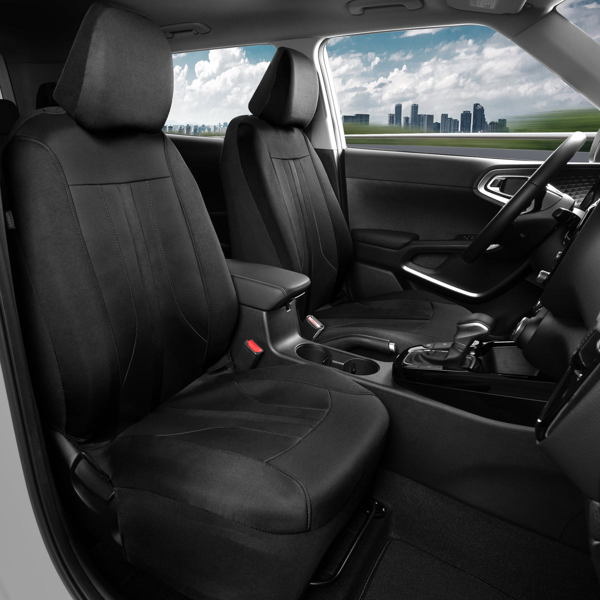 Motor Trend Black Cloth Car Seat Covers for Front Seats – Premium Automotive Bucket Seat Covers, Made for Vehicles with Removable Headrests, Interior Covers for Car Truck Van SUV
