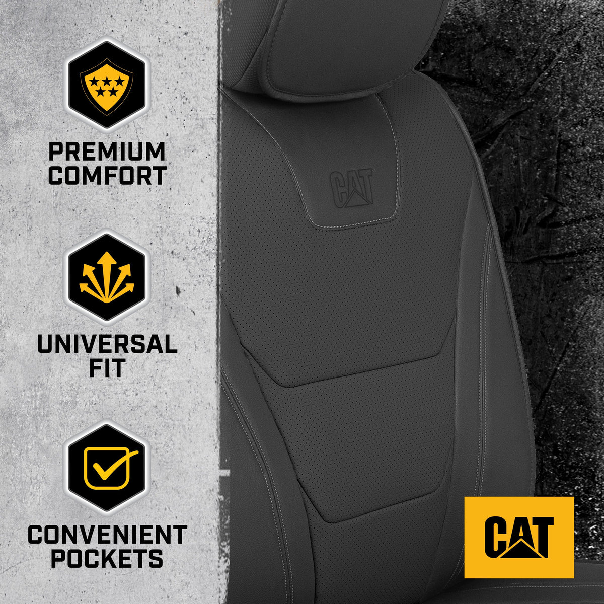 CAT® Edge Deluxe Car Seat Covers for Front Seats - Premium Two-Tone Faux Leather Seat Covers for Cars with Universal Fit, Rugged Automotive Seat Covers for Trucks, Interior Seat Covers for SUV