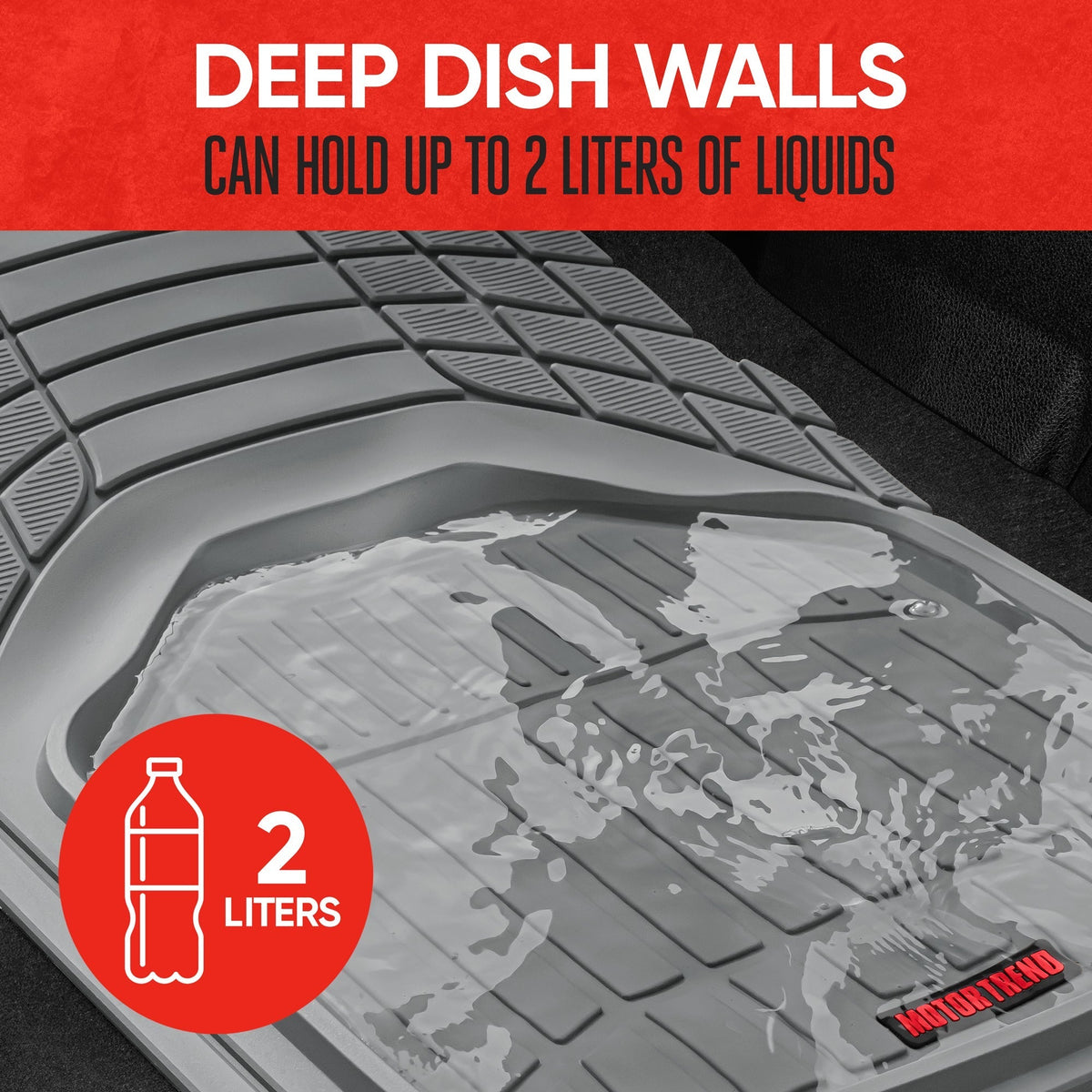 MotorTrend 3-Piece FlexTough Defender Front Floor Mats and Rear Floor Mat - Heavy Duty, All Weather, Trim to Fit