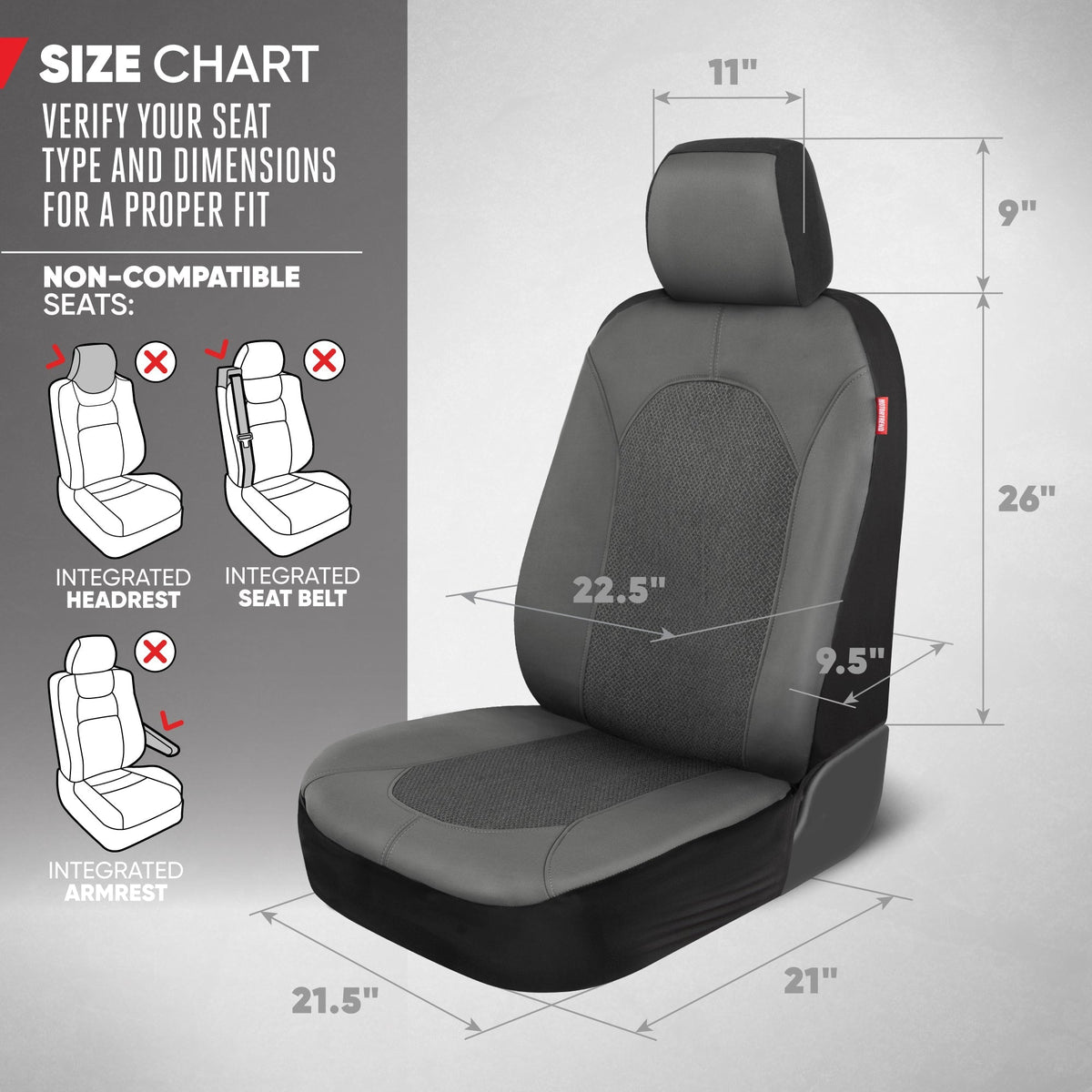 Motor Trend Charcoal Gray Car Seat Covers Set - 2 Front Seats – Spill-Proof Neoprene CarSeat Cover Protector for Cars – Automotive Interior Car Accessories for SUV & Small Trucks – Semi Universal Fit
