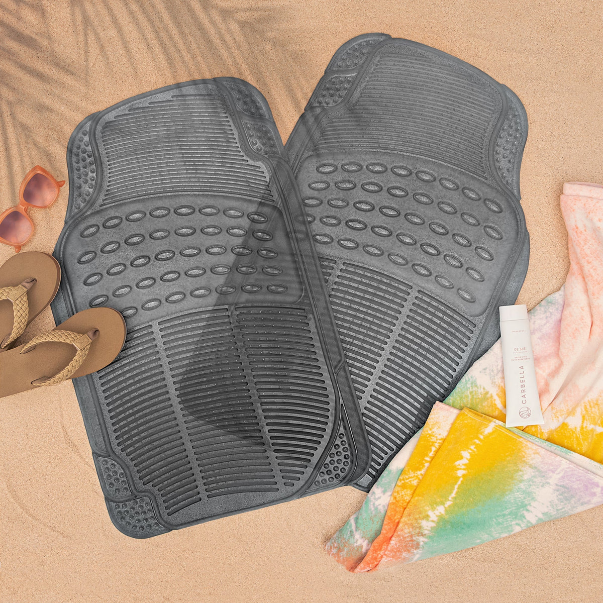 Carbella 2-Piece Cushioned Grip Pad Front Floor Mats - Heavy Duty, All Weather, Trim to Fit