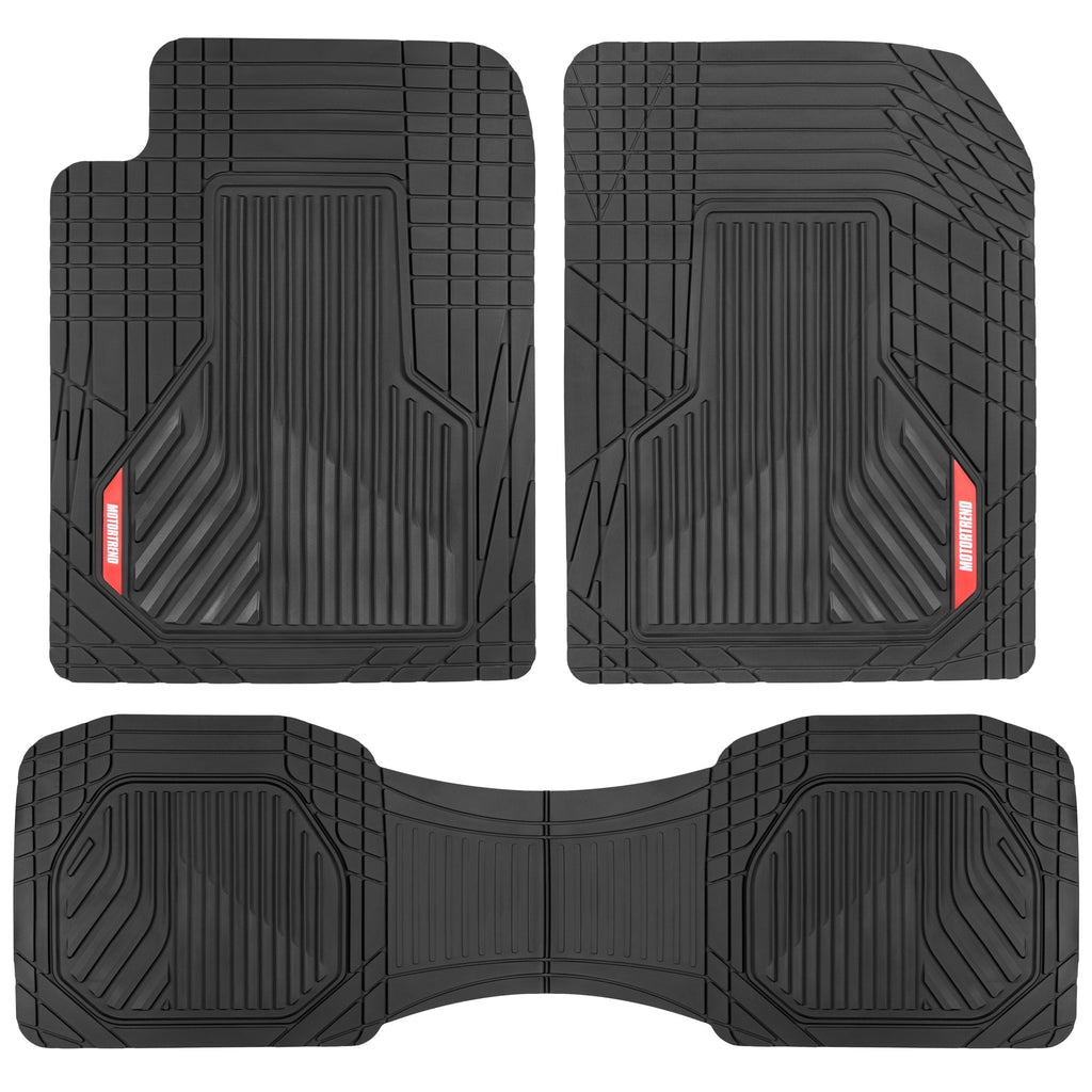 MotorTrend 3-Piece Raised Ridge Multi-Channel Front Floor Mats and Rear Floor Mat - Heavy Duty, All Weather, Trim to Fit - Black