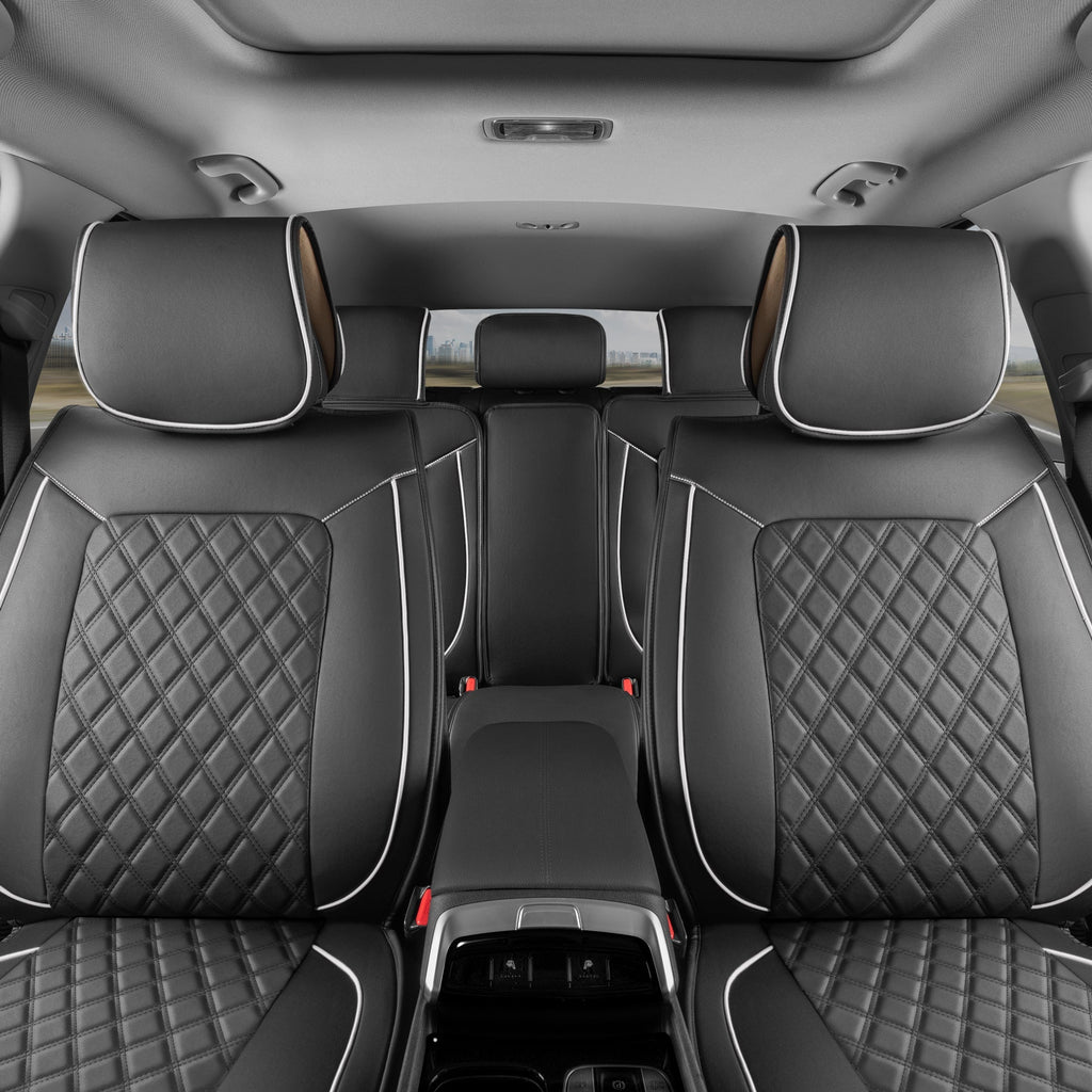 MotorBox 11-Piece Prestige Edition Premium Faux Leather Diamond Stitched Cushion Front Seat Covers and Rear Seat Covers