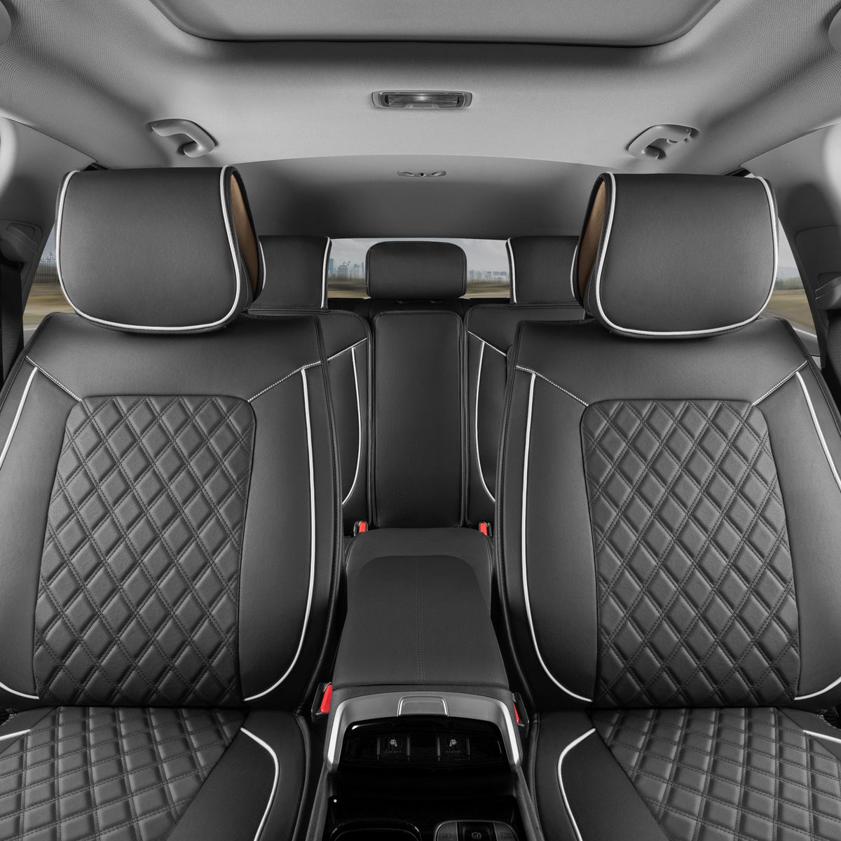 MotorBox 11-Piece Prestige Edition Premium Faux Leather Diamond Stitched Cushion Front Seat Covers and Rear Seat Covers