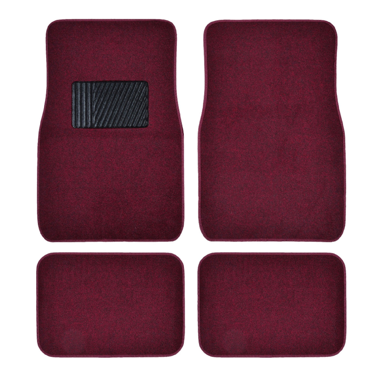 BDK 4-Piece Premium Carpet Non-Slip Heel Pad Front Floor Mats and Rear Floor Mats - Burgundy