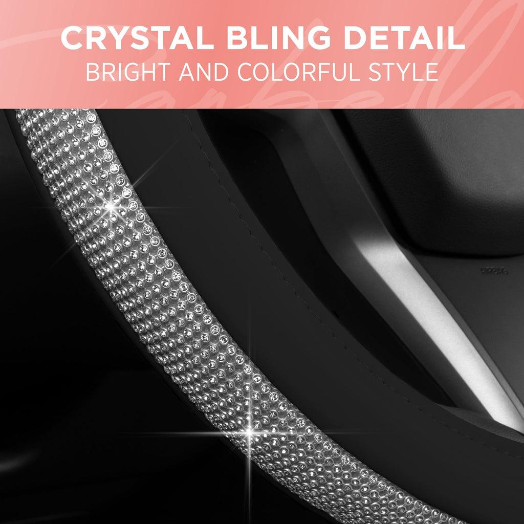 Carbella Bling Rhinestones Leatherette Steering Wheel Cover (Fits 14.5" - 15.5")