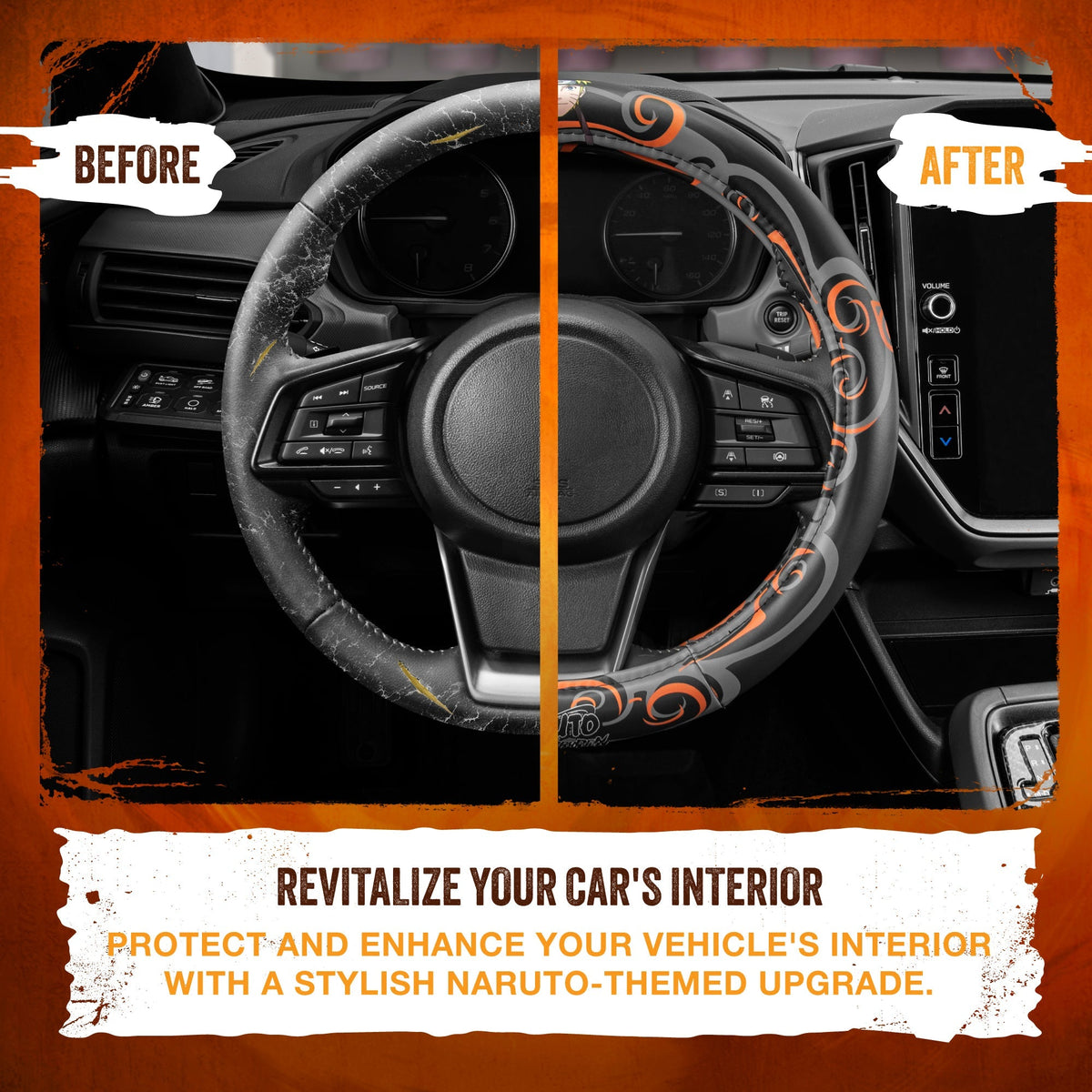 Naruto Shippuden Car Steering Wheel Cover, 15 Inch Anime Steering Wheel Cover, Cushioned Soft Comfortable Cover Anime Car Accessories for Men Women, Nine Tails