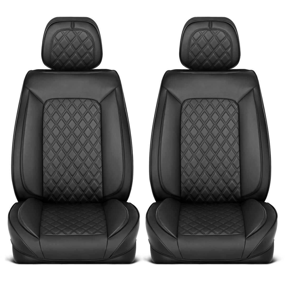 MotorBox Elite Edition Faux Leather Seat Covers for Cars, Trucks, & SUV - 2 Black Car Seat Covers for Front Seats - Universal Fit Car Accessories Automotive Interior Cover Protector for Most Vehicles