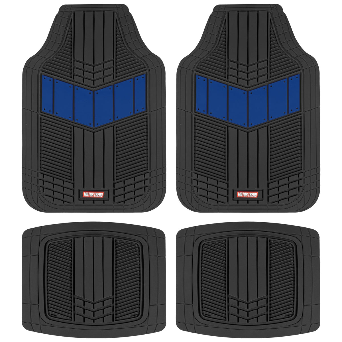 MotorTrend 4-Piece DualFlex Deep Drainage Channels Front Floor Mats and Rear Front Floor Mats - Heavy Duty, All Weather, Trim to Fit - Blue