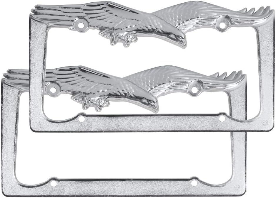 BDK Die-Cast Stainless Metal License Plate Frame/Holder Universal Size - Blank Metal Design (Pack of 2)