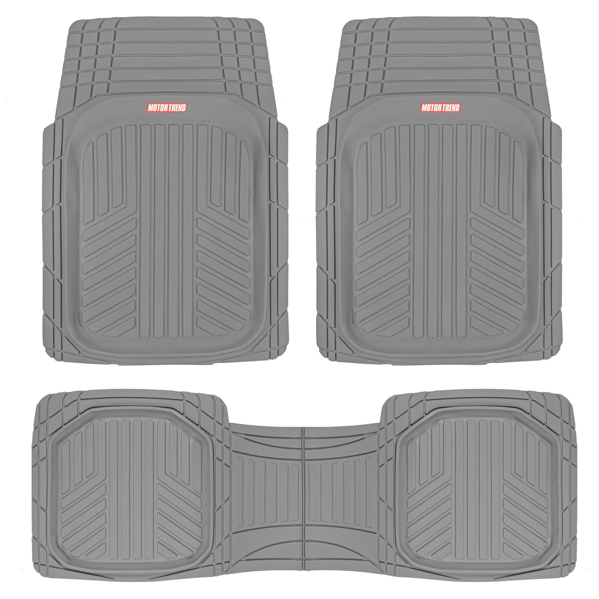 MotorTrend 3-Piece FlexTough Plus Deep Dish Line Grooves Front Floor Mats and Rear Floor Mat - Heavy Duty, All Weather, Trim to Fit - Gray