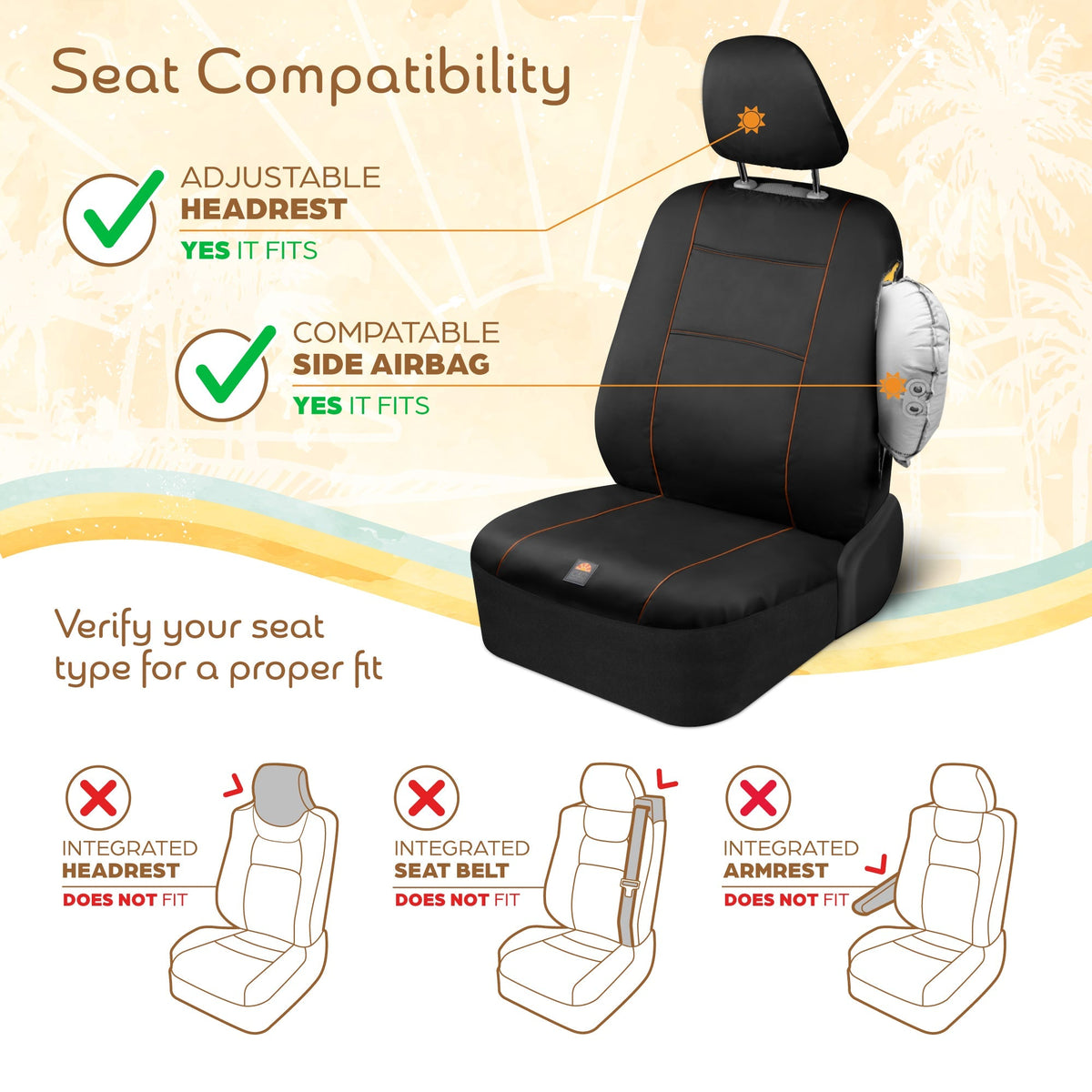 C&C Napa Leatherette 2 Front Seat Covers - Faux Leather Car Seat Protectors for Cars & Trucks - UV-Resistant, Easy to Clean, Universal Fit - Stylish Coastal Design for Summer Car Interior Upgrade