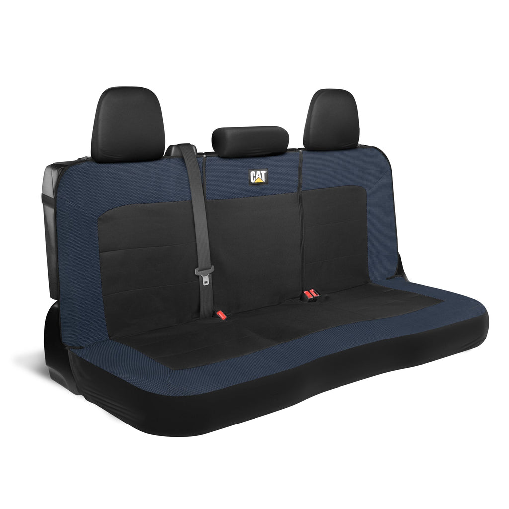 Cat Flexfit Blue & Black Rear Seat Cover for Car - Durable Canvas & Mesh Design 60/40 Split Bench Protector for Cars, Trucks & SUVs - Back Seat Cover for Rear Bench - Interior Car Accessory
