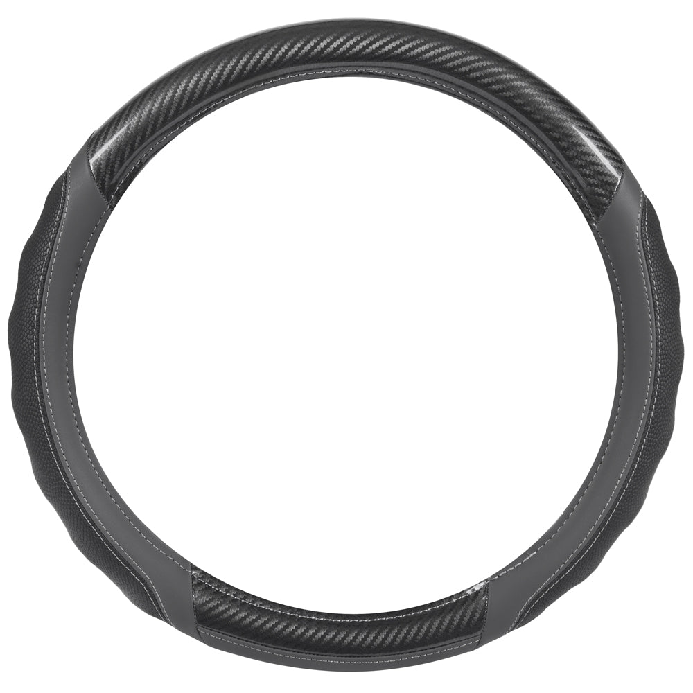 MotorTrend UltraSport Carbon Fiber Ergonomic Grip Steering Wheel Cover (Fits 14.5" - 15.5") - Gray