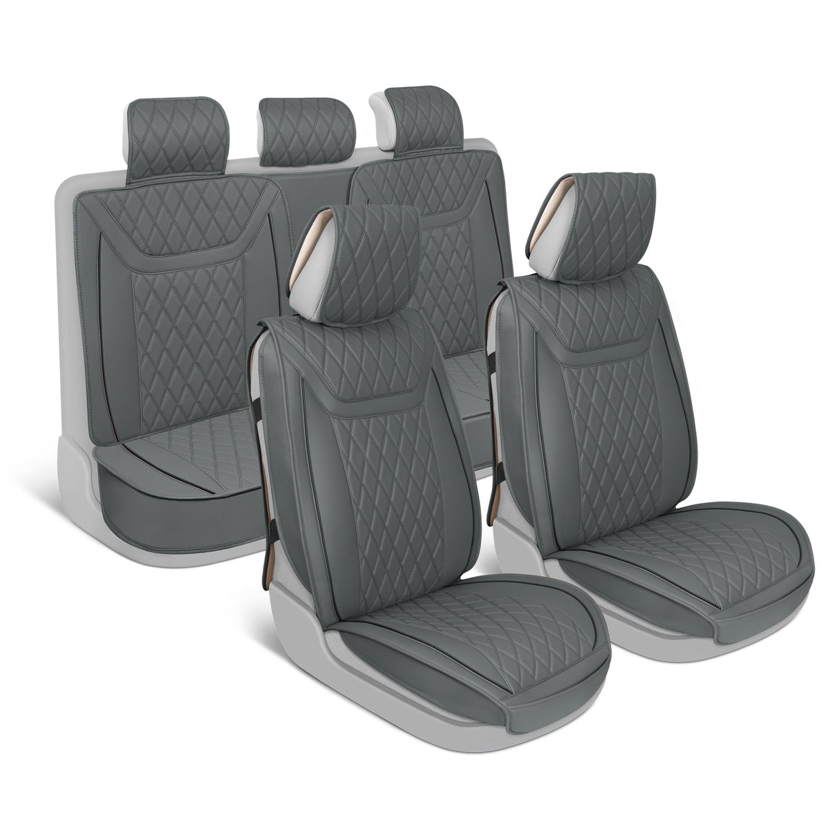 MotorBox 11-Piece Ranch Edition Premium Faux Leather Diamond Stitched Cushion Front Seat Covers and Rear Seat Covers
