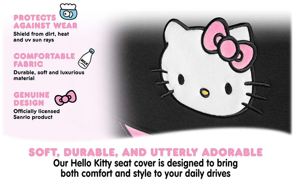 Hello Kitty Car Seat Cover - Cute and Durable Pink Front Seat Cover, Adorable Hello Kitty Design, Comfortable and Long-Lasting Polyester, Car Accessories Gift Hello Kitty Accessories 1pc Black/Pink