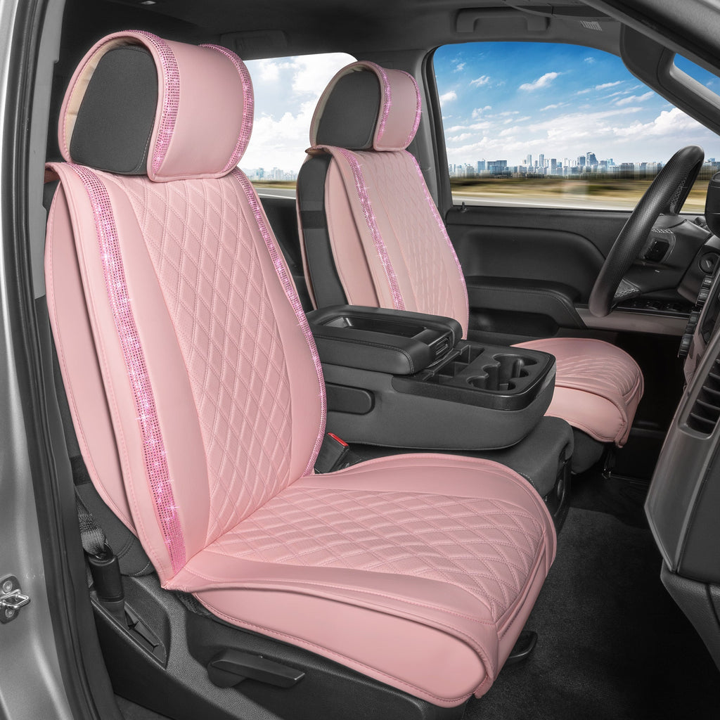 Carbella 2-Pack CrystalClear Luxurious Leatherette Front Seat Covers with Crystals