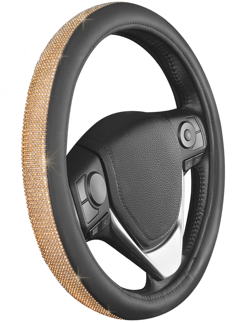 Carbella Bling Glitter Leatherette Steering Wheel Cover (Fits 14.5" - 15.5") - Gold