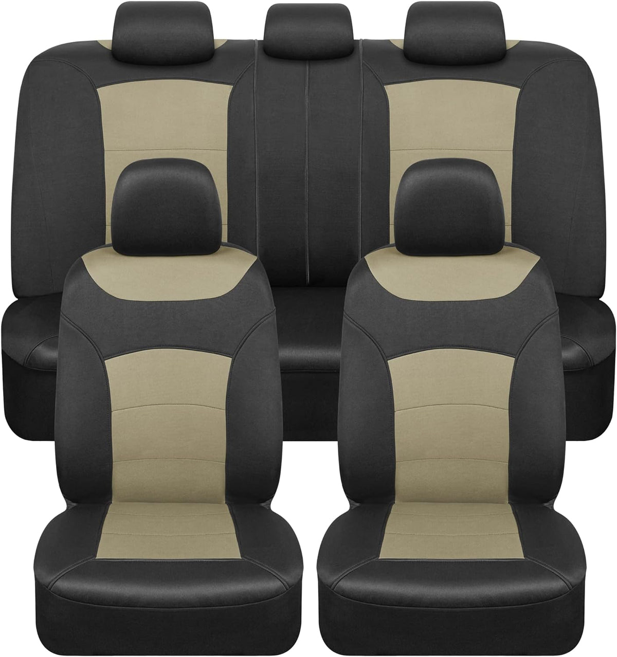 BDK carXS Turismo Car Seat Covers Full Set, Beige Two-Tone Front Seat Covers with Split Rear Bench Back Seat Cover, Automotive Seat Covers for Trucks SUV Van Auto (Multiple Colors)