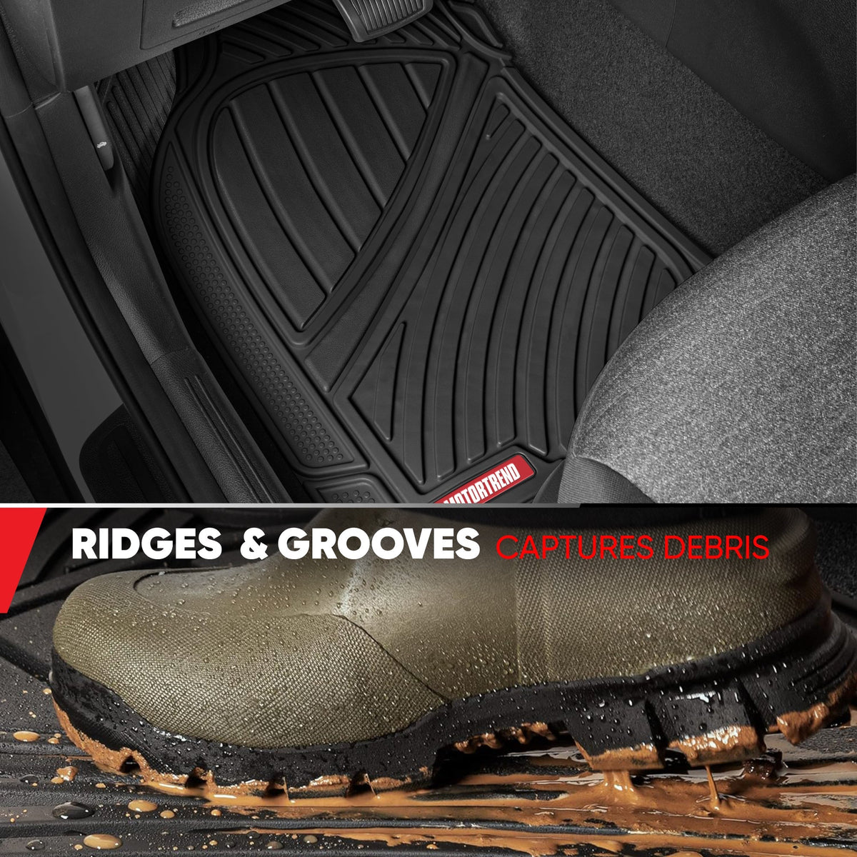 MotorTrend 4-Piece FlexTough Performance Deep Channel Front Floor Mats, Rear Floor Mat, and Trunk/Cargo Mat - Heavy Duty, All Weather, Trim to Fit