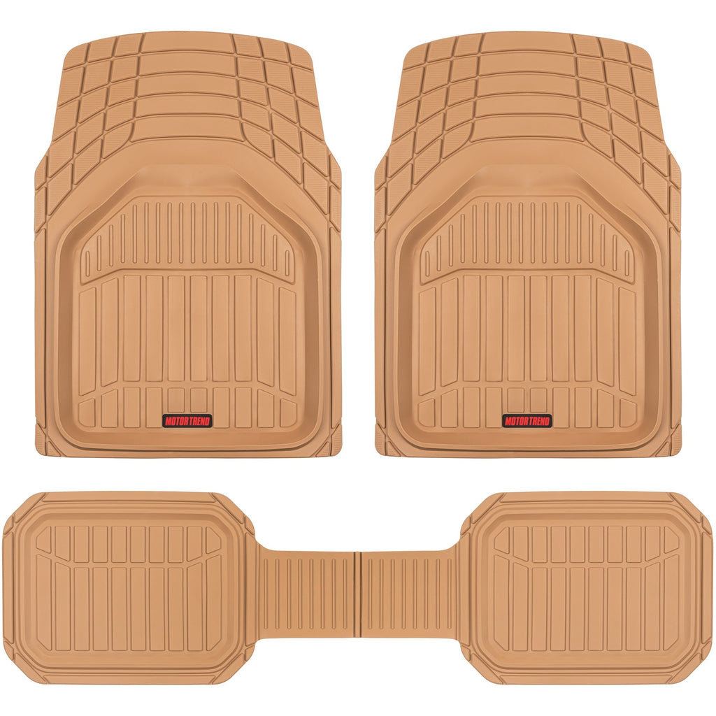 MotorTrend 3-Piece FlexTough Defender Front Floor Mats and Rear Floor Mat - Heavy Duty, All Weather, Trim to Fit