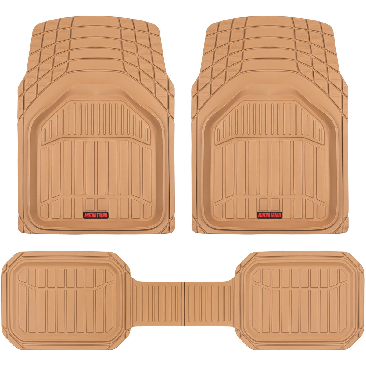 MotorTrend 3-Piece FlexTough Defender Front Floor Mats and Rear Floor Mat - Heavy Duty, All Weather, Trim to Fit