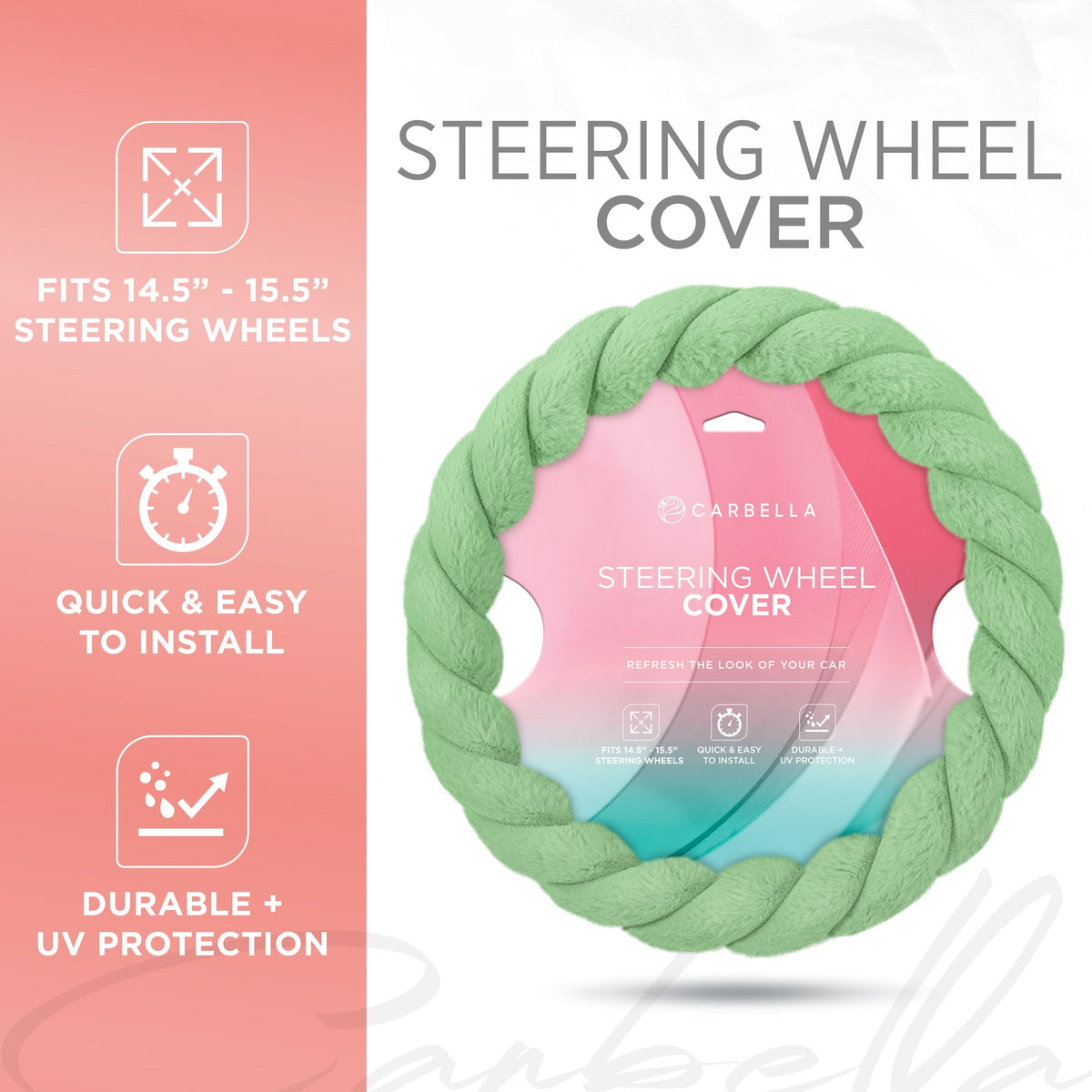 Carbella Twisted Plush Fur Steering Wheel Cover (Fits 14.5" - 15.5")