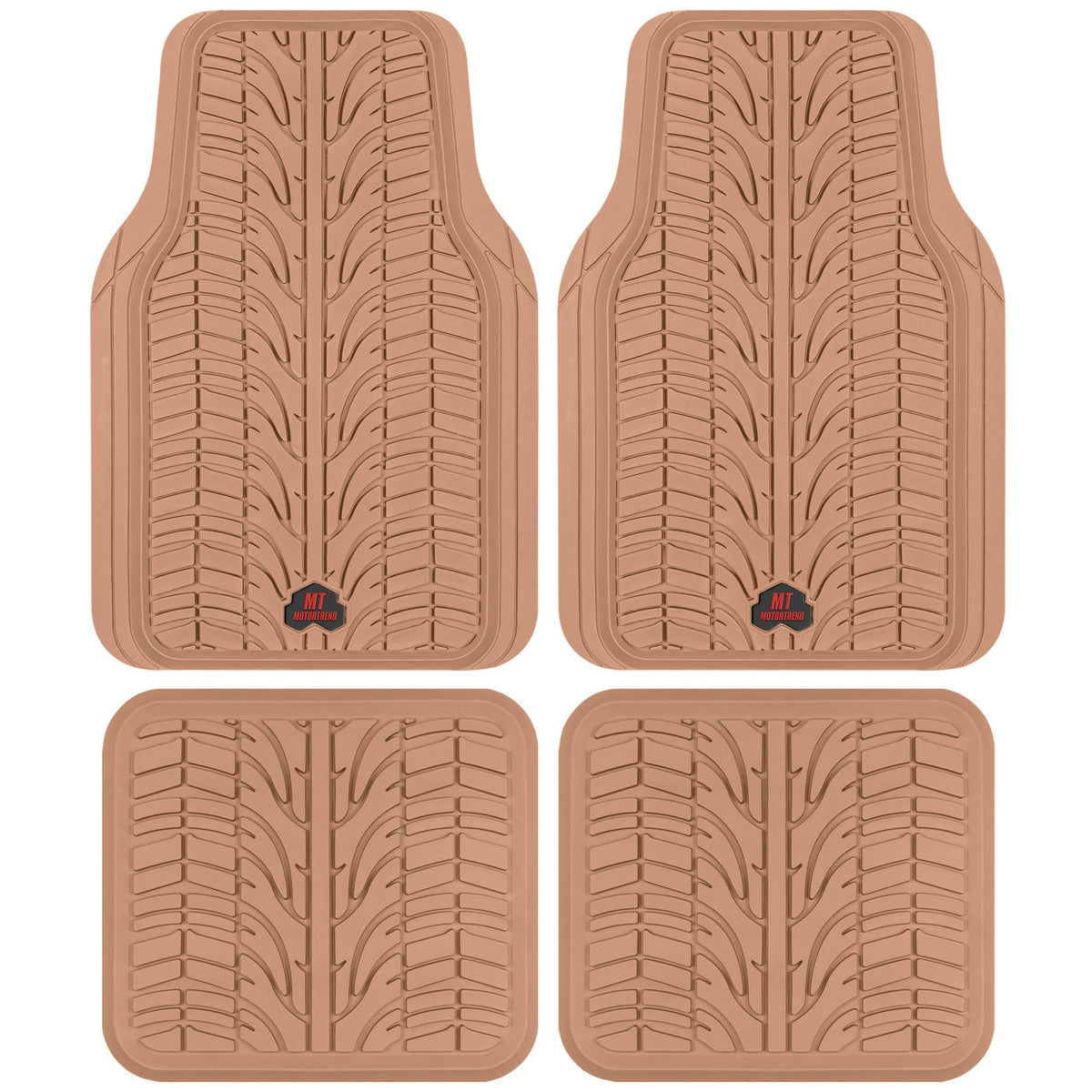 MotorTrend 4-Piece Grand Prix Tire Tread Front Floor Mats anmd Rear Floor Mats - Heavy Duty, All Weather, Trim to Fit - Beige