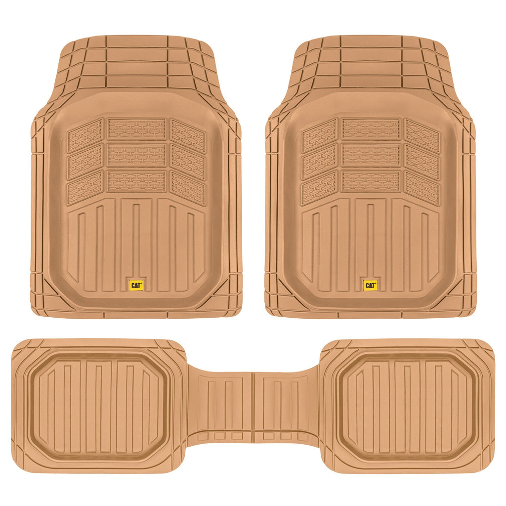CAT 3-Piece Deep Dish Front Floor Mats and Rear Floor Mats - Heavy Duty, All Weather, Trim to Fit - Beige