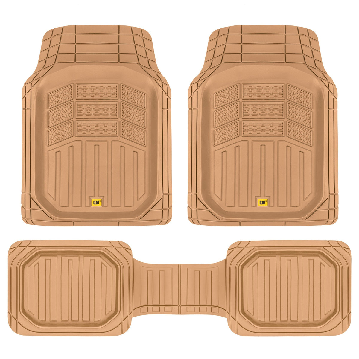 CAT 3-Piece Deep Dish Front Floor Mats and Rear Floor Mats - Heavy Duty, All Weather, Trim to Fit - Beige