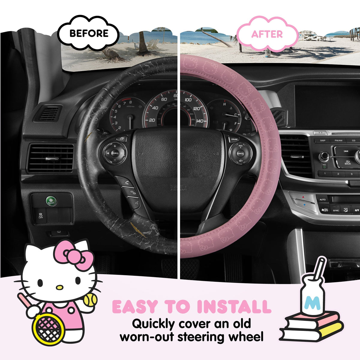 Carbella Sanrio Hello Kitty Pink Steering Wheel Cover (Fits 14.5" - 15")