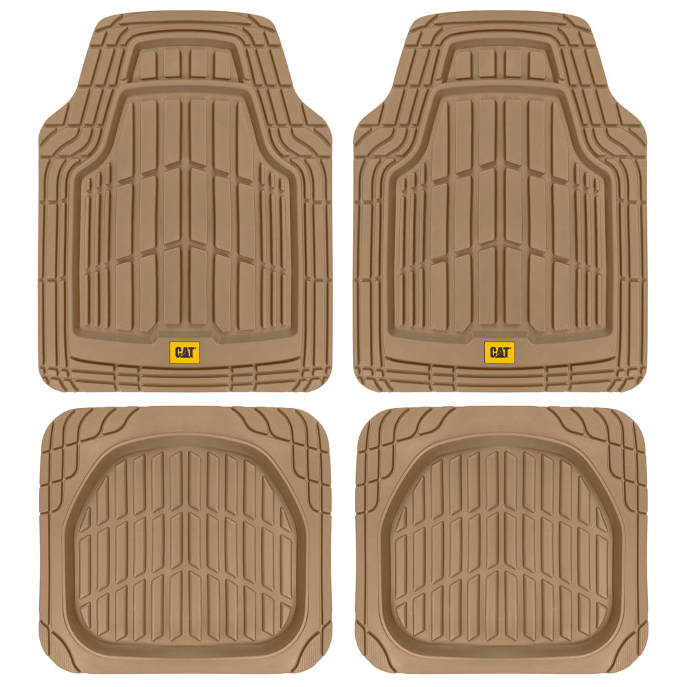 CAT 4-Piece ToughRide Rubber Front Floor Mats and Rear Floor Mats - Heavy Duty, All Weather, Trim to Fit - Beige