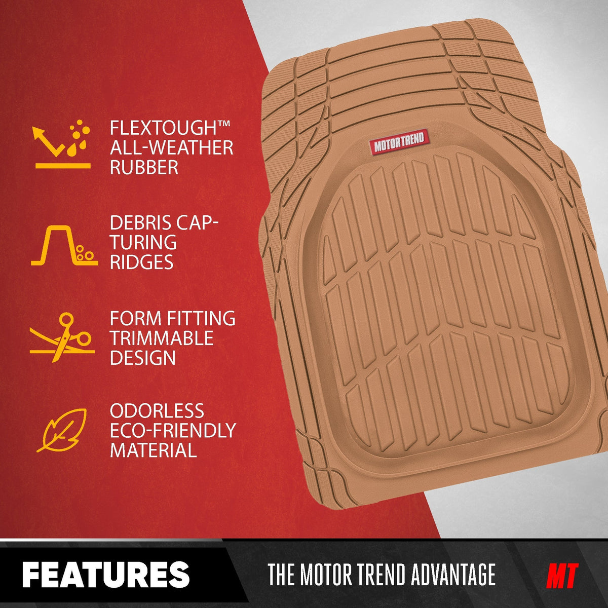 MotorTrend 4-Piece 3-Rows FlexTough Deep Dish Front Floor Mats, Middle Floor Mats, and Rear Floor Mat