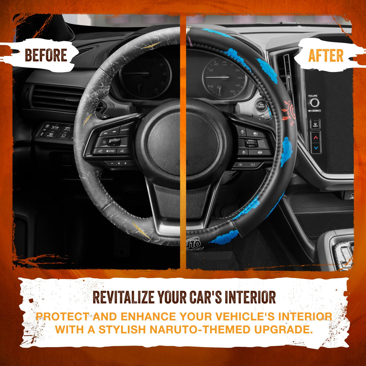 Naruto Shippuden Car Steering Wheel Cover, 15 Inch Anime Steering Wheel Cover, Cushioned Soft Comfortable Cover Anime Car Accessories for Men Women, Kumogakure