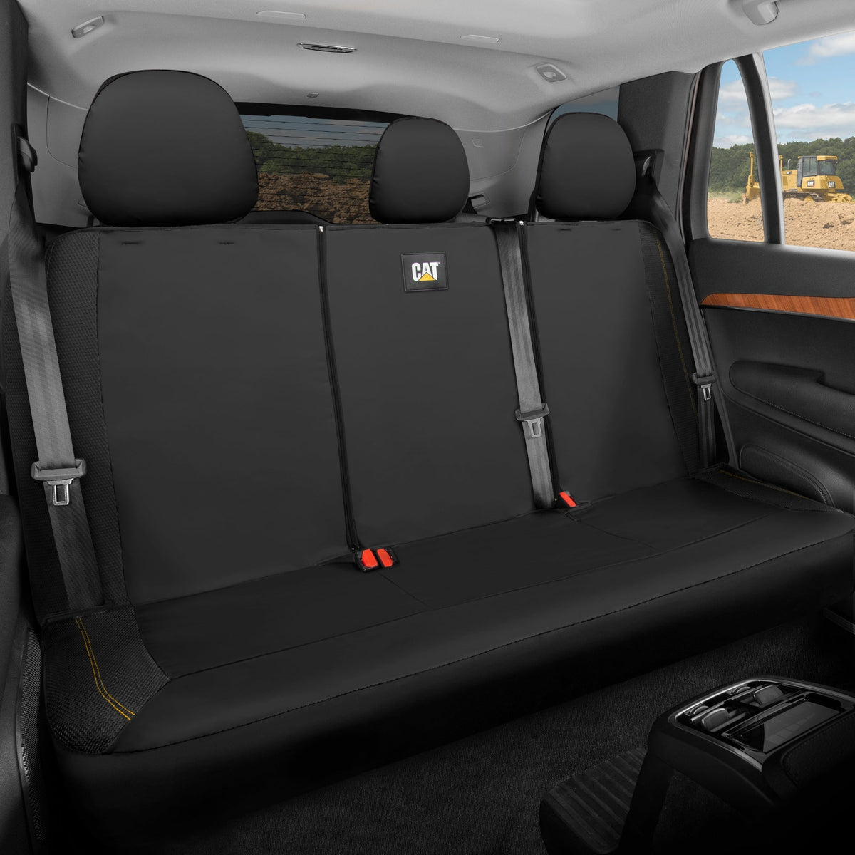 CAT PU Leather Rear Bench Seat Cover – Black, 60/40 Split Fit for Cars, Trucks, SUVs – Waterproof, Scratch-Resistant, Semi-Universal Fit Rear Seat Protector for Most Auto Interior – Easy Install