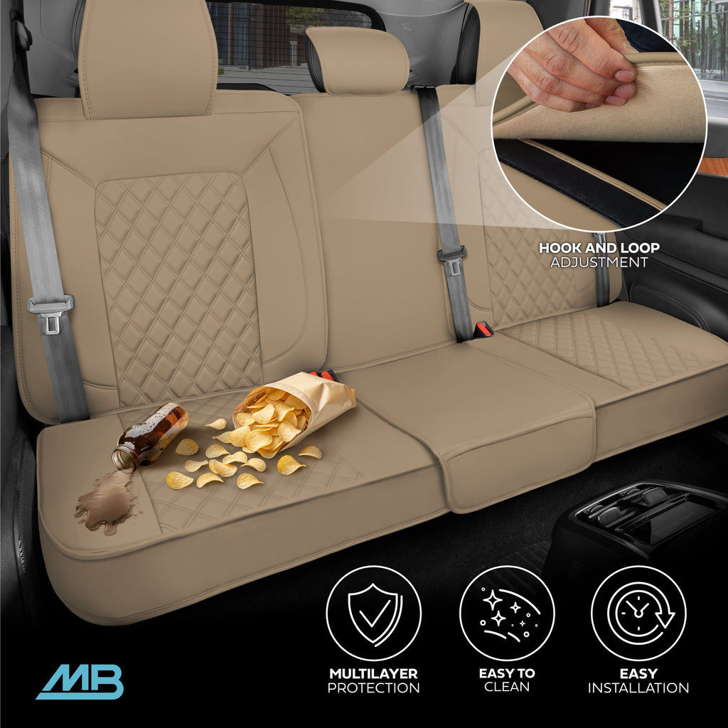 MotorBox Premium Napa Leather Rear Seat Cover - Semi Universal Fit for Most Cars, Truck & SUV - Beige Back Seat Protector - Anti-Slip, Durable Bench Cover - Easy Install, Luxury Car Interior Upgrade
