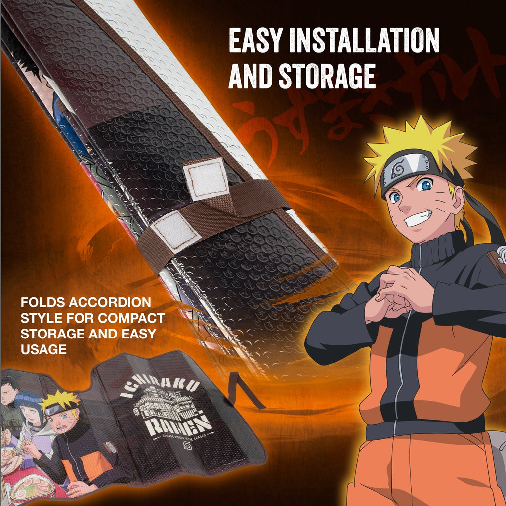 Naruto Shippuden Officially Licensed Windshield Sun Shade - Car Sun Shade Fits Most Autos, Trucks, SUV, & Van - Akatsuki Naruto Merch & Anime Accessories for Cars - Sunshade Car Windshield - 57" x 27"