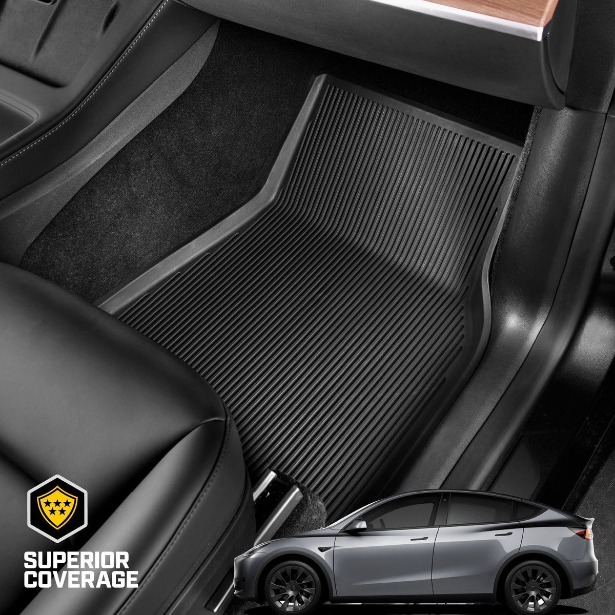 Cat® JustFit™ 3D Floor Mats for Tesla Model Y 2024 2023 2022 2021 2020 - Custom Fit Tesla Model Y Floor Mats with Extended Coverage Design, Premium Floor Liner Tesla Model Y Accessories