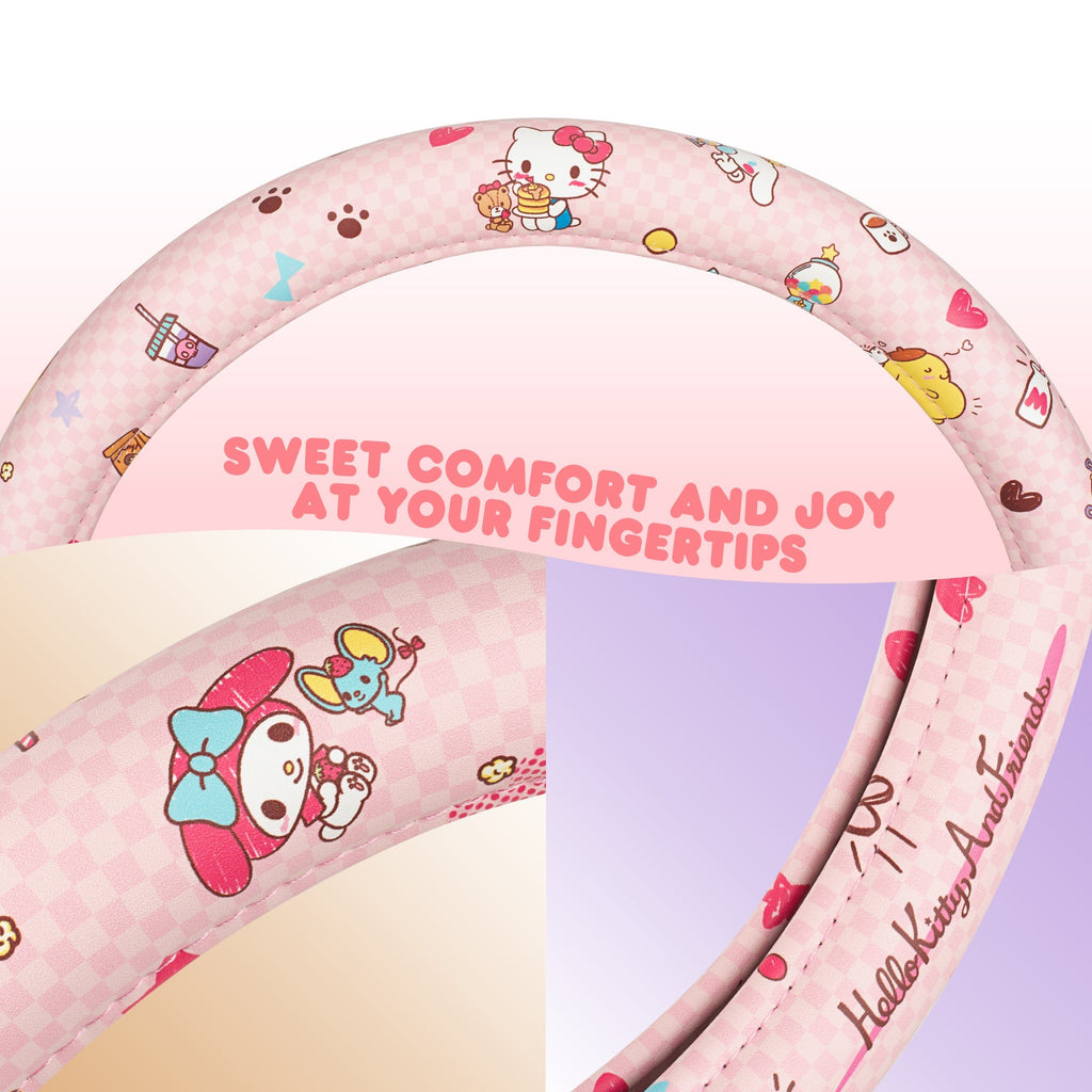 Hello Kitty and Friends Steering Wheel Cover, Universal Fit Cute Accessories for Women, Stylish Decor Gift Hello Accessories - Fits Standard Wheels 14.5"-15"