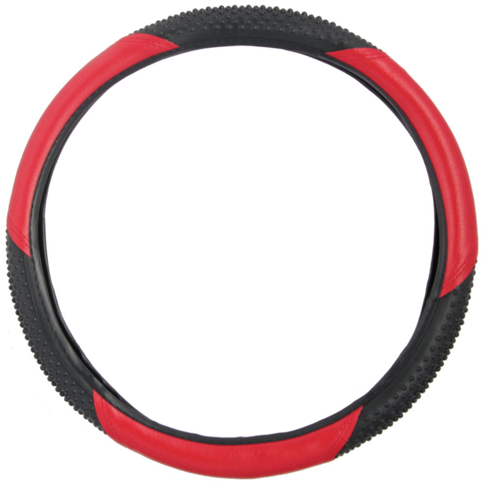 BDK Ergonomic Sport Massage Grip Steering Wheel Cover (Fits 14.5" - 15.5") - Red