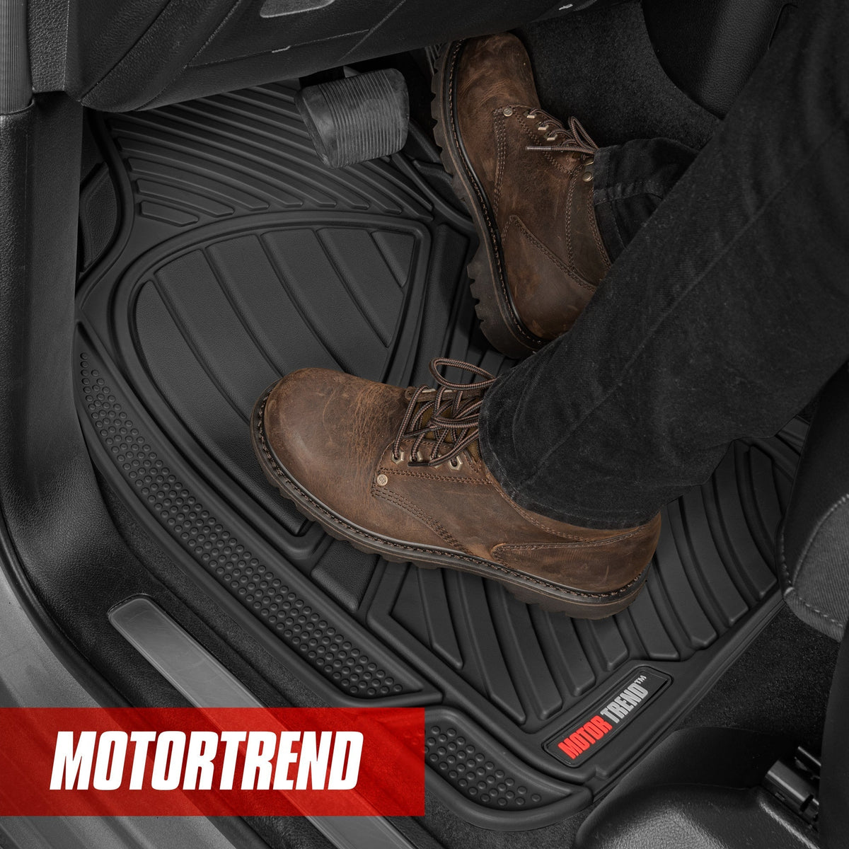 MotorTrend 4-Piece FlexTough Performance Deep Channel Front Floor Mats, Rear Floor Mat, and Trunk/Cargo Mat - Heavy Duty, All Weather, Trim to Fit