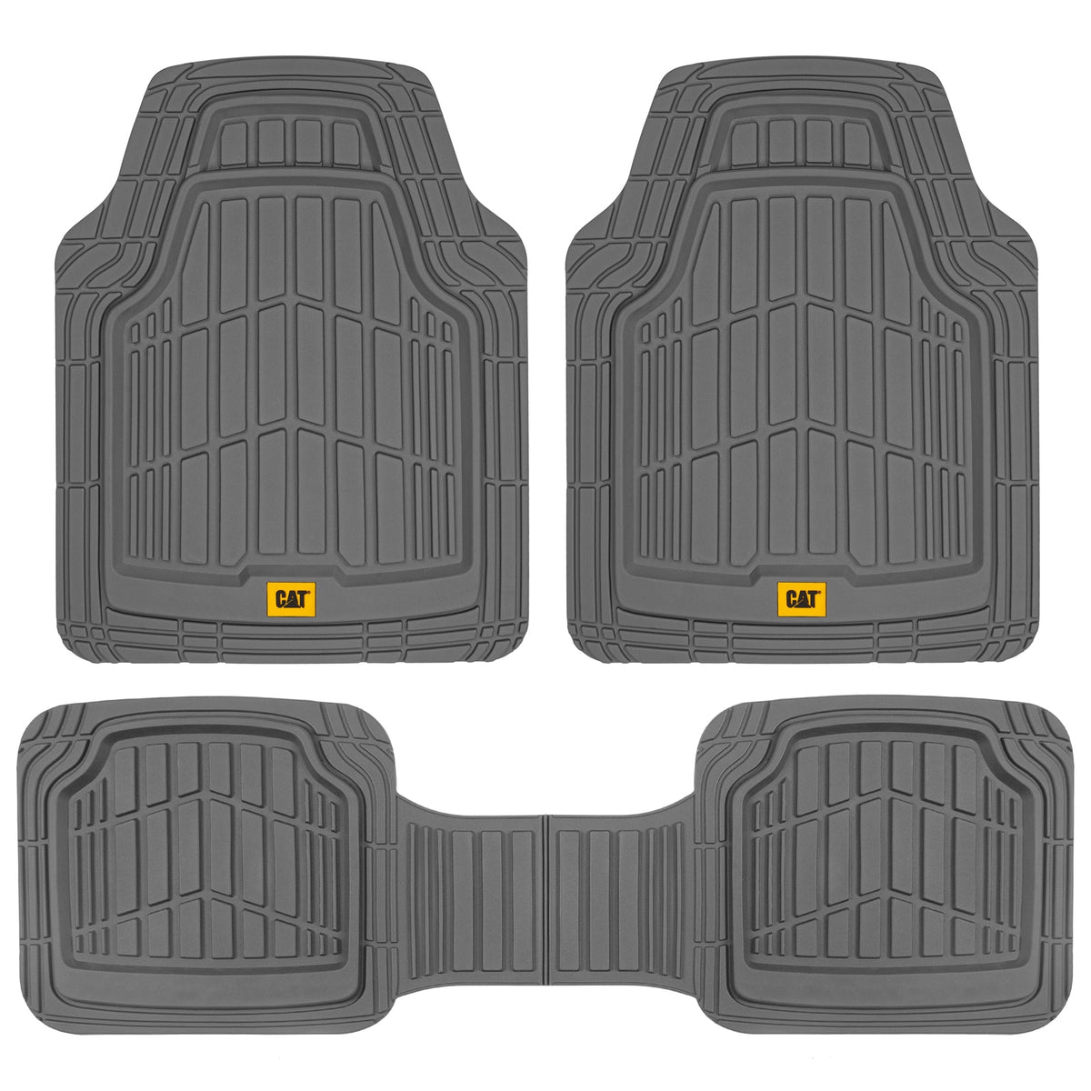 CAT 3-Piece ToughRide Rubber Front Floor Mats and Rear Floor Mats - Heavy Duty, All Weather, Trim to Fit - Gray