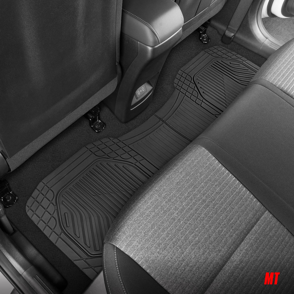Motor Trend MetallicGuard Car Floor Mats Full Set - Durable Rubber Floor Mats with Red Metallic Heel Pad, All-Weather Interior Protection for Front and Rear with Non-Slip Backing