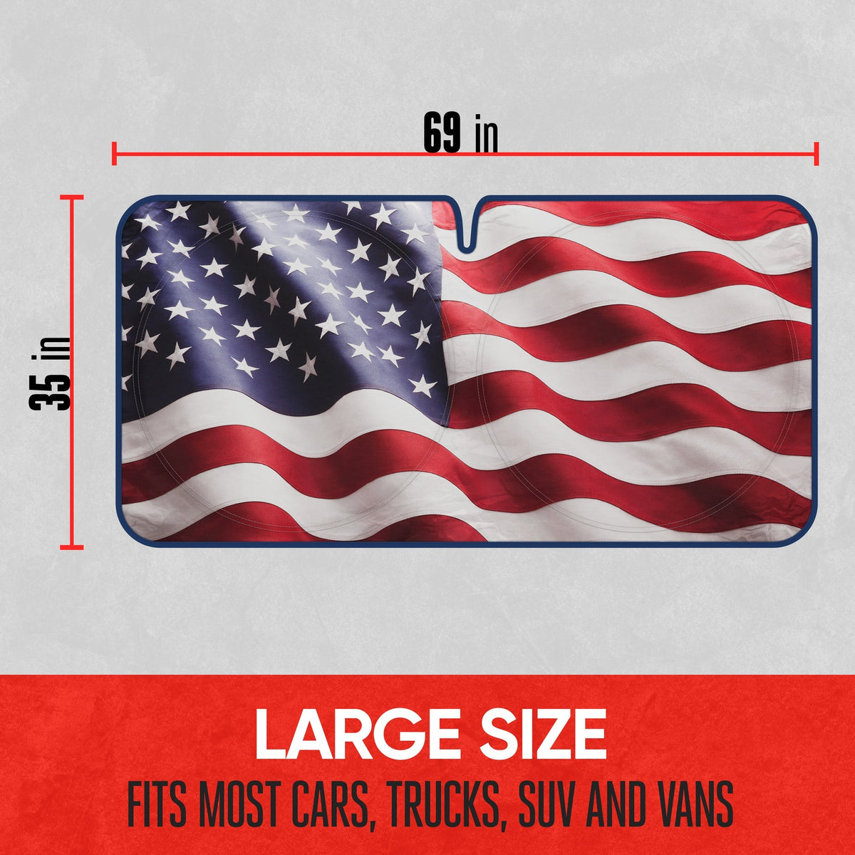 MotorTrend American US Flag Front Windshield Sunshade (Large 69" x 35")