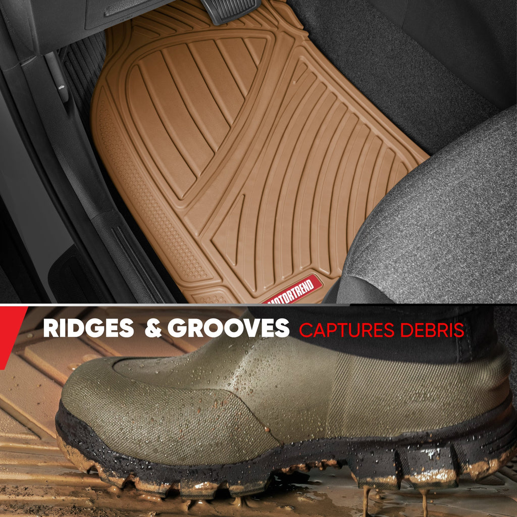 MotorTrend 4-Piece FlexTough Performance Deep Channel Front Floor Mats, Rear Floor Mat, and Trunk/Cargo Mat - Heavy Duty, All Weather, Trim to Fit